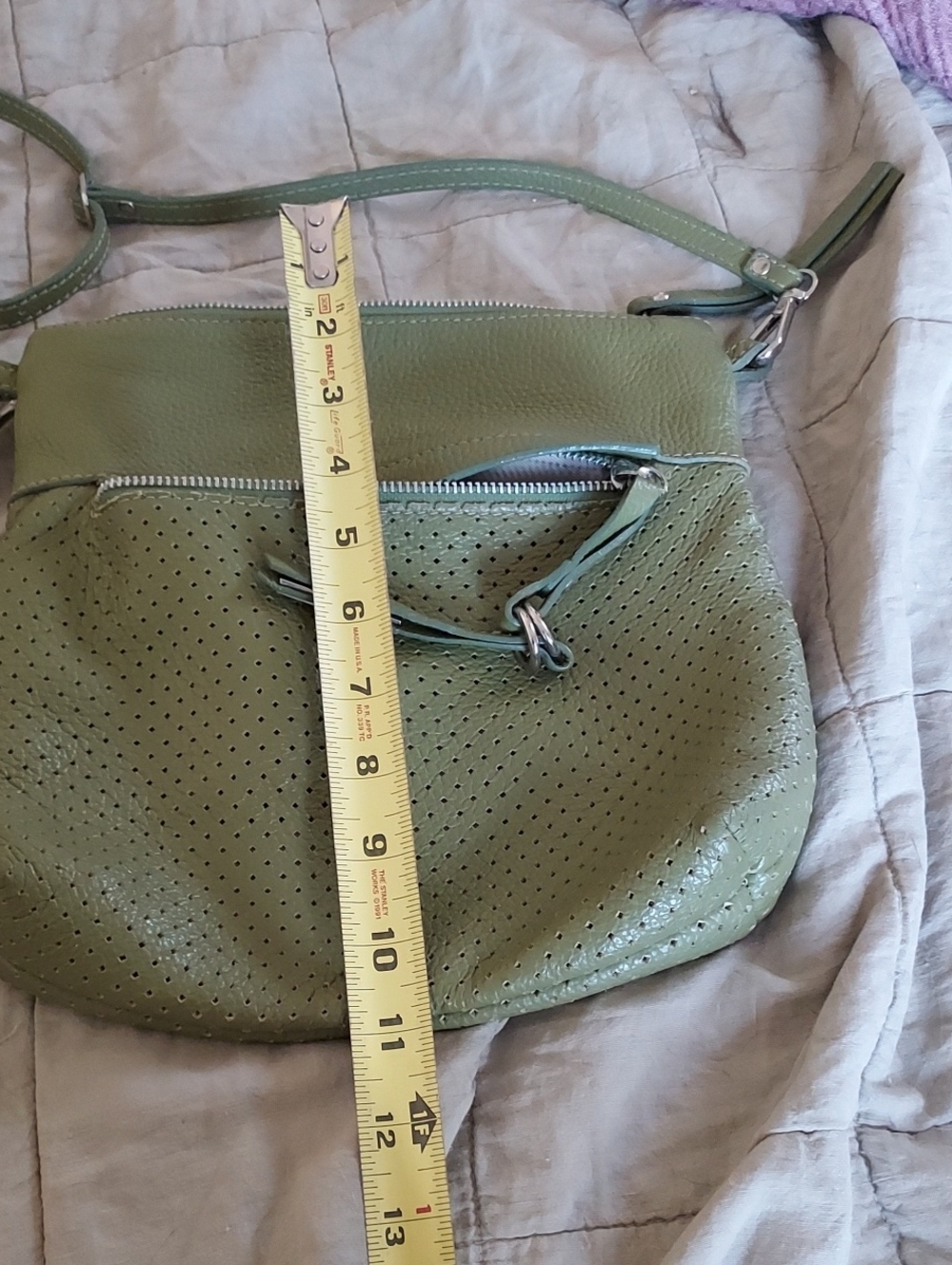 Italian Leather Green Crossbody - Picture 7 of 10